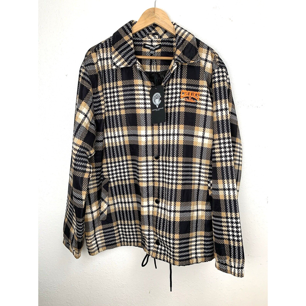 Crooks & Castles C Chain Plaid Coaches Jacket Brown Size XL Embroidered New
